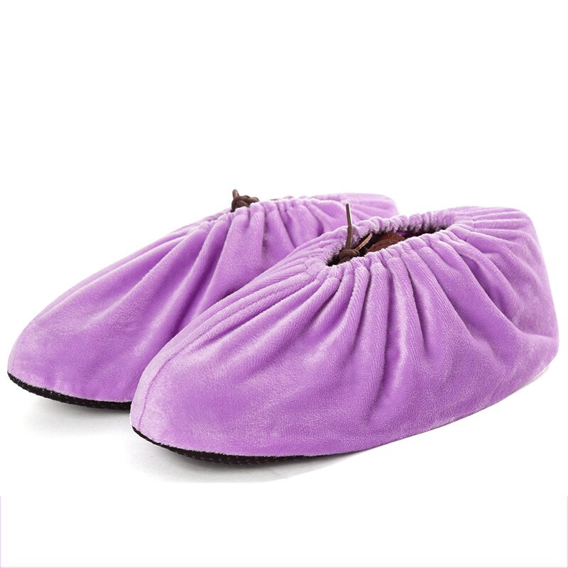 Cubiertas de zapatos de franela para el hogar, cubierta gruesa antideslizante, reutilizable, Color sólido, para interior, tela antipolvo: Morado