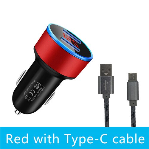 BSLIUFANG podwójna ładowarka USB szybkie ładowanie 3.0 dla adaptera telefonu dla Huawei Mate 30 Tablet telefon komórkowy ładowarka samochodowa szybka ładowarka: Red with Type-C