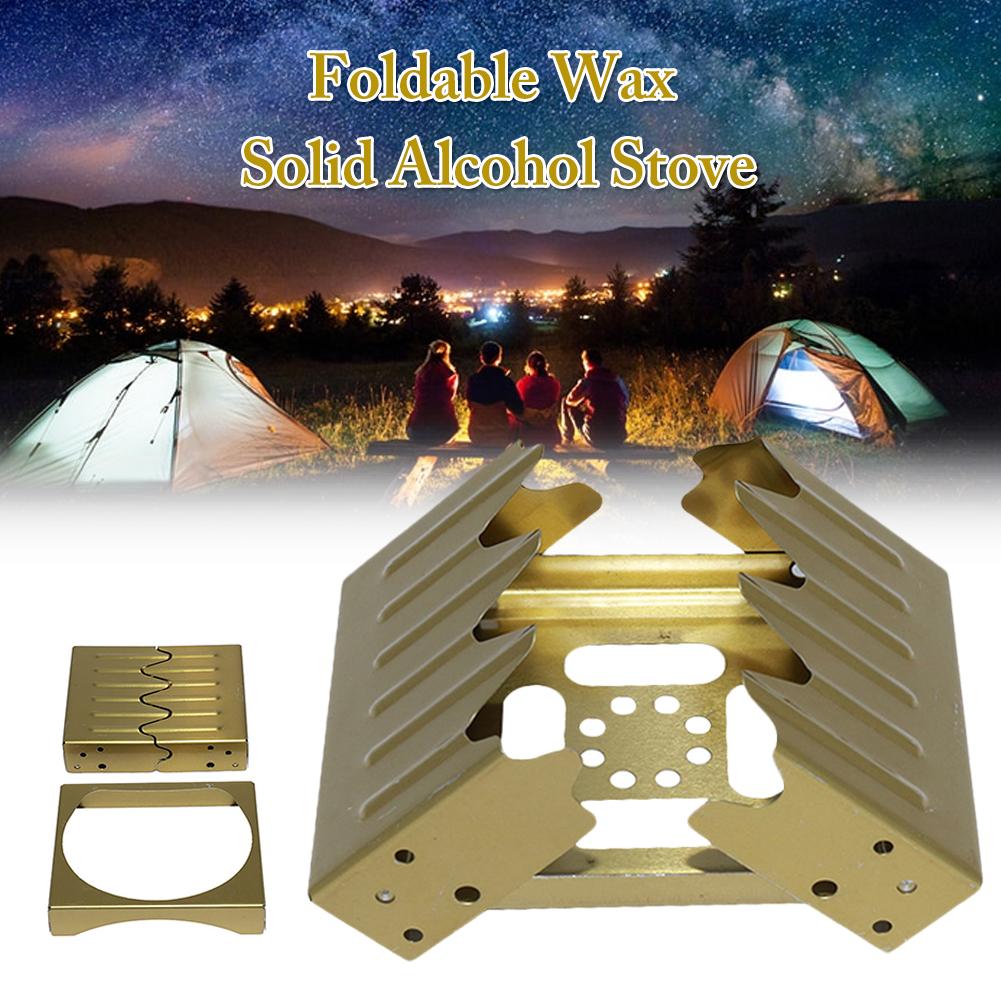 Mini estufa de Alcohol plegable para exteriores, estufa portátil de acero inoxidable para Picnic, cera, combustible sólido para mochilero, Camping y senderismo