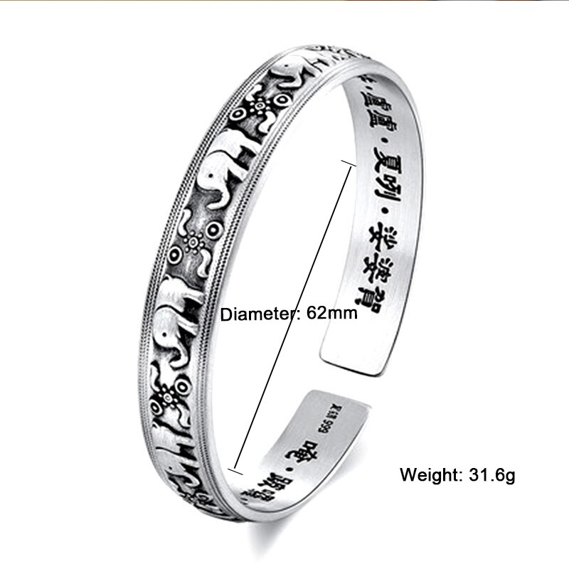 MEYRROYU Silver Color Vintage Distressed Elephant Round Bangle Cute Tai Silver Hand Jewelry Accessories For Women