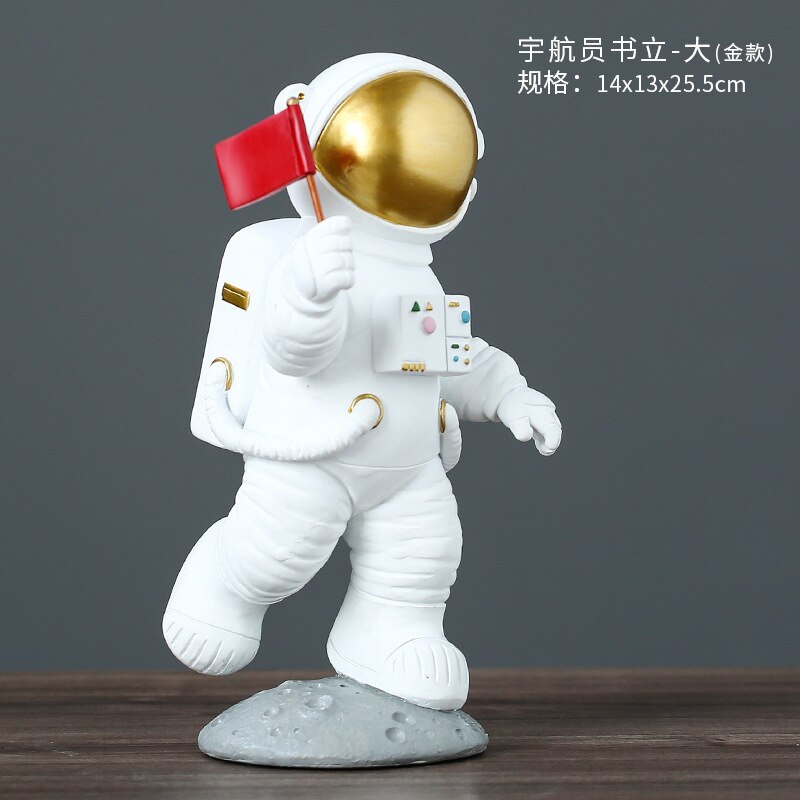 Astronaut Pen Houder Boek Stand Decoratie Veranda Opslag Woonaccessoires Woonkamer Hars Ambachten: Red flag (gold)