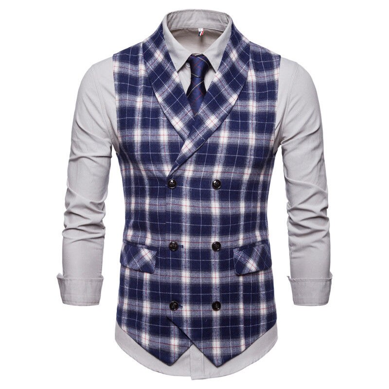 Heren geruit gestreept vintage tweerijig pak vest trendy mannelijk formeel zakelijk slim fit jurk vesten pak smoking vest