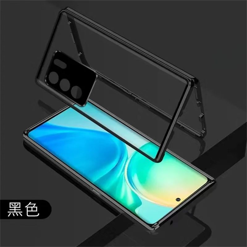 360 Volledige Hoesje Voor Oppo Reno 12 Pro 5G Hoesje Dubbelzijdig Magnetisch Glas Adsorptie Metalen Telefoonhoes Voor Reno11pro Camerabescherming: Canvas / Black