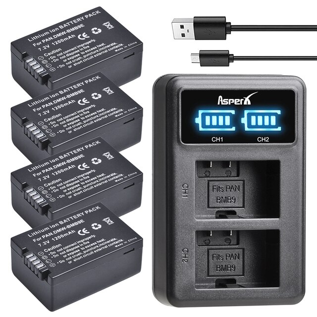 DMW-BMB9 DMW BMB9 BMB9E Battery + LED Charger for Panasonic Lumix DC-FZ82 FZ70 FZ60 FZ100 FZ150 FZ40 FZ45 FZ47 FZ48: 4Battery and Charger