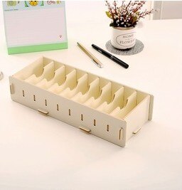 DIY Bamboo Wooden Bussiness Card holder Stationery Memo Note Holder Storage box: white