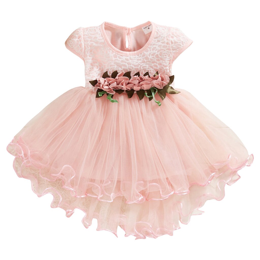 Toddler Girl Flowers Floral Dress Newborn Kid Tulle Ruched Princess Party Dresses Baby Infant Short Sleeve Casual Summer Clothes: Pink / 18M