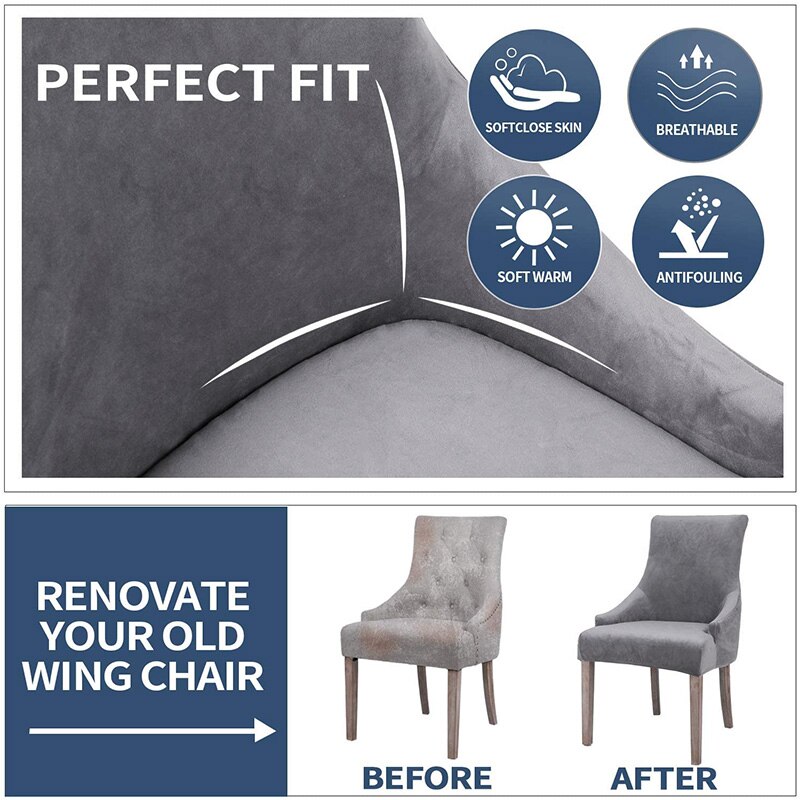 Aksamitna czernica pokrowiec na krzesło do jadalni salon Stretch Wingback krzesło narzuty elastyczny fotel z uszakami pokrywa do jadalni kuchnia