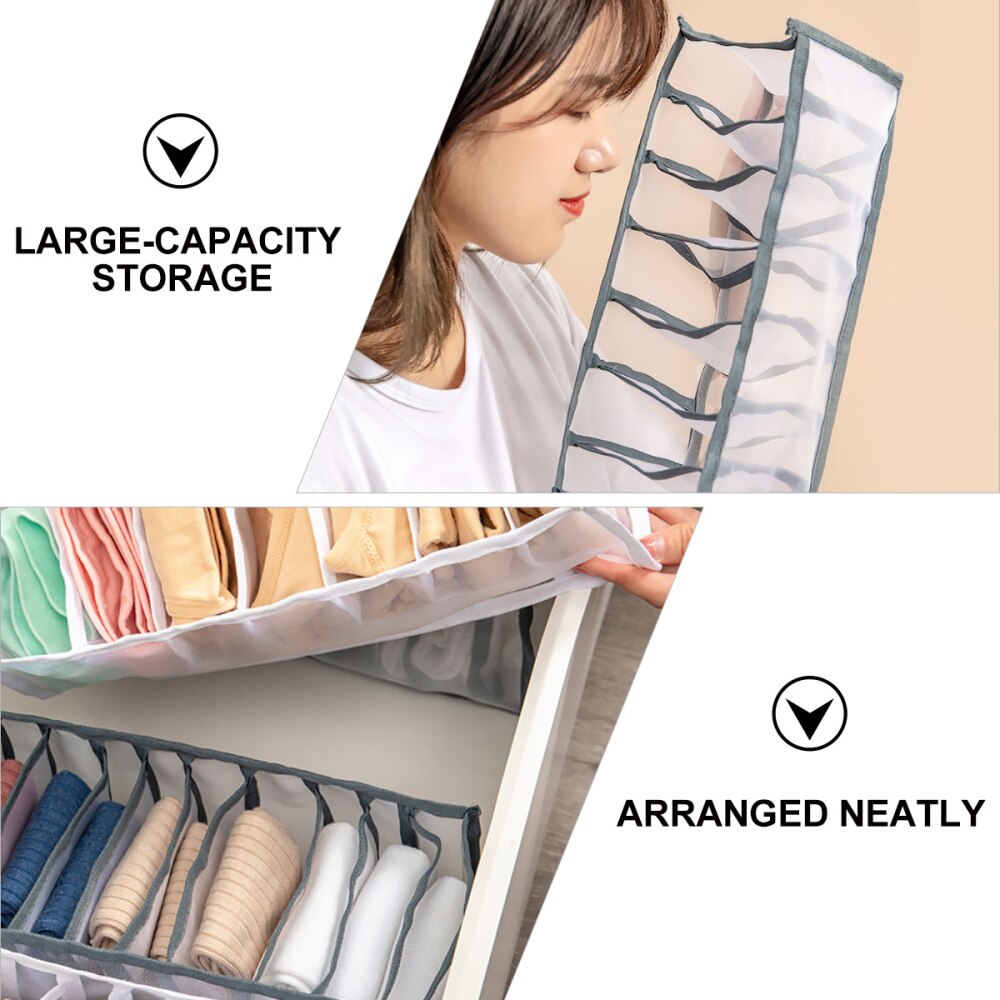 1Pc Compartments Clothes Storage Box Underwear Storage Box (Blue and Grey)