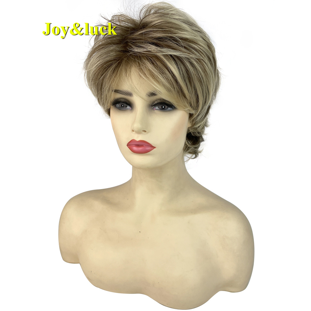 Short Ombre Blonde Wig Synthetic Bob Straight Hair With Bangs Women Natural Daily Wear Wig