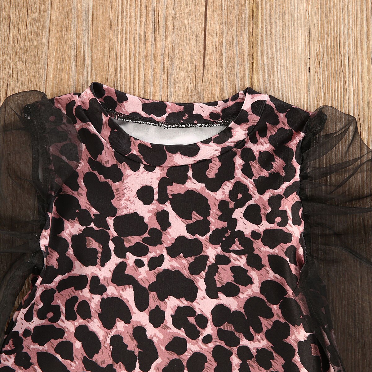 1-6Y vestido de para niñas pequeñas vestido estampado de leopardo largo de encaje Puff manga hasta la rodilla vestido de línea a