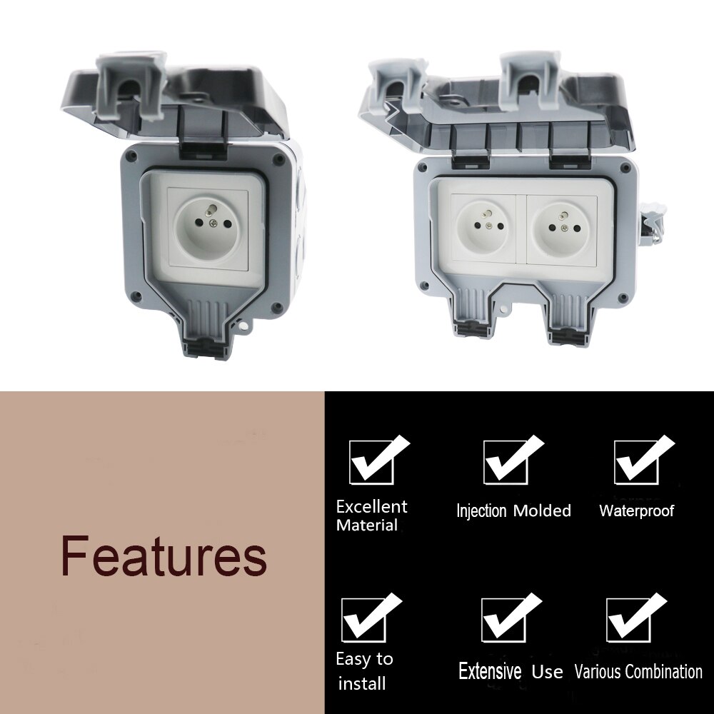 1Pc Frankrijk Fr Standaard IP66 16A AC250V Weerbestendige Waterdichte Outdoor Stopcontact Doos Stopcontact Voor Opladen Stapel