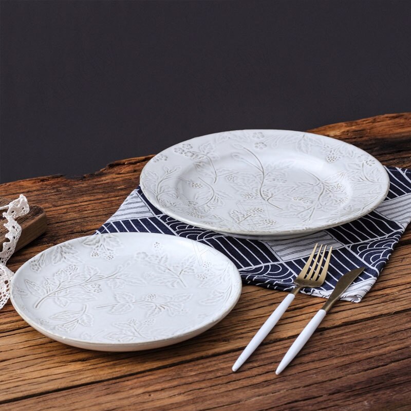 retro płyta ceramiczna ręcznie kwiatowa tłoczona sałatka owocowa talerze zachodnia restauracja kreatywna stek danie francuska zastawa stołowa robić kuchni