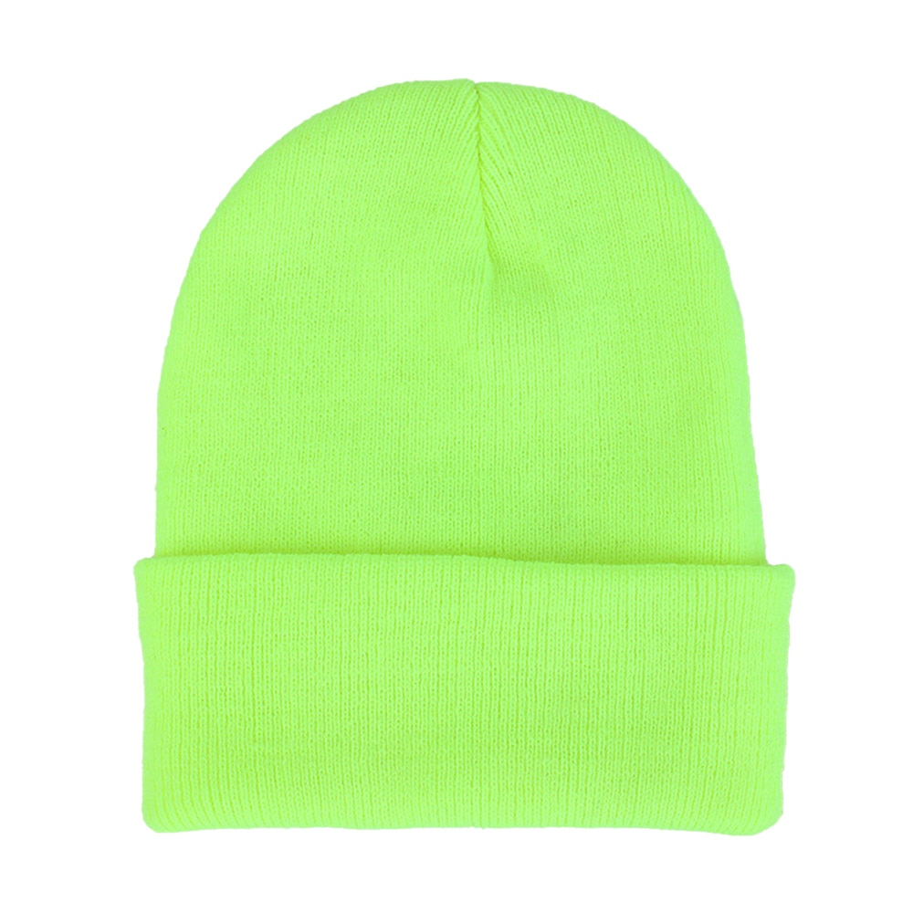 Wollen muts herfst winter unisex wollen muts zachte gebreide muts schedel mutsen warme effen kleur skimuts: Fluorescerend groen