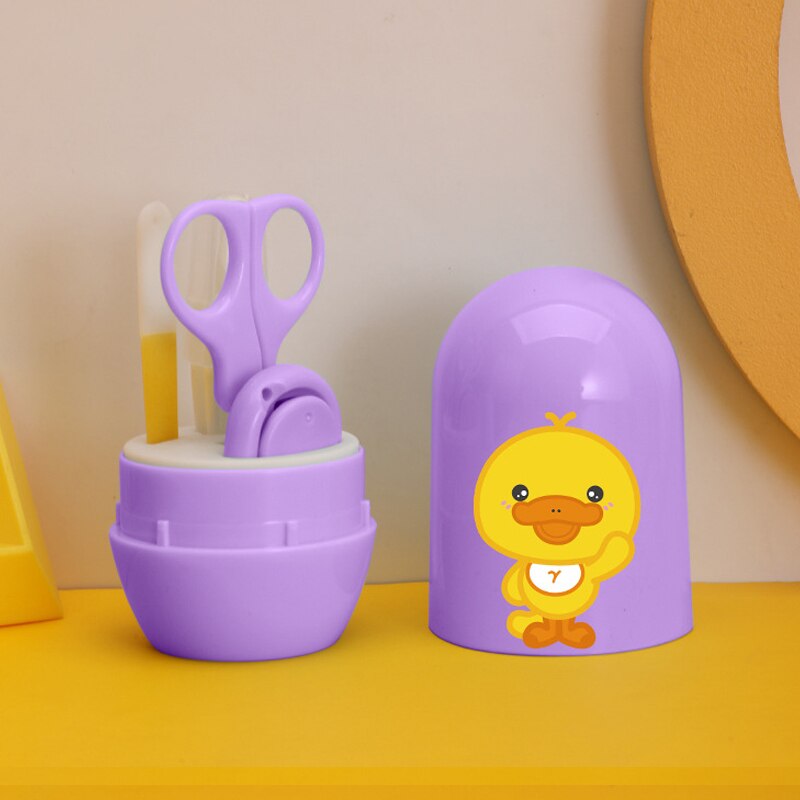 1Set Baby Nail Clippers Stainless Steel Children Safety Cartoon Newborn Nursing Nail Trimmer Hygiene Care Kit With Storage Box: Dark purple