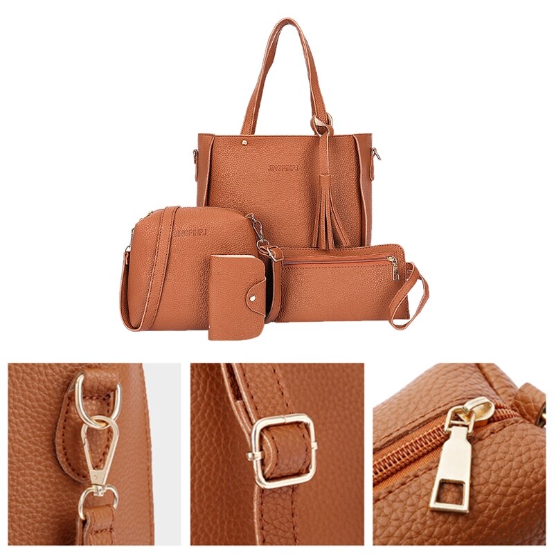 4 Pcs Vrouwen Mode Handtas Schoudertassen Lady Casual Reizen Crossbody Messenger Satchel Set Vrouwelijke Grote Capaciteit Shopping Tote