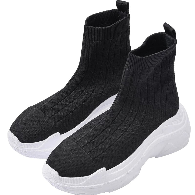 Socks Shoes Runner Heavy Sole Women Sneakers Speed Trainer Black White Glitter Trainers Casual Shoe: Black / 40