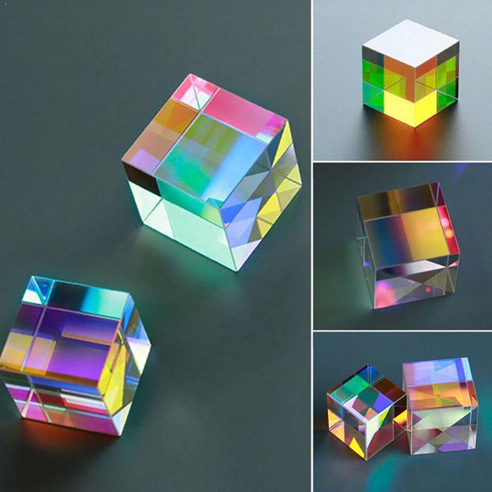 Dicroico di Vetro Ottico di colore X-cubo Quattro Lati di Vetro Lucido 5*5*5 millimetri K9 Arcobaleno Prisma laser Cubo di Esperimento per L'insegnamento P8T9
