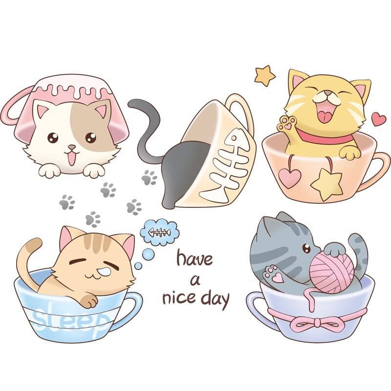 [Shijuekongjian] Cartoon Kopjes Muurstickers Diy Katten Dier Muurschildering Decals Voor Kinderkamer Baby Slaapkamer Nursery Huis Decoratie