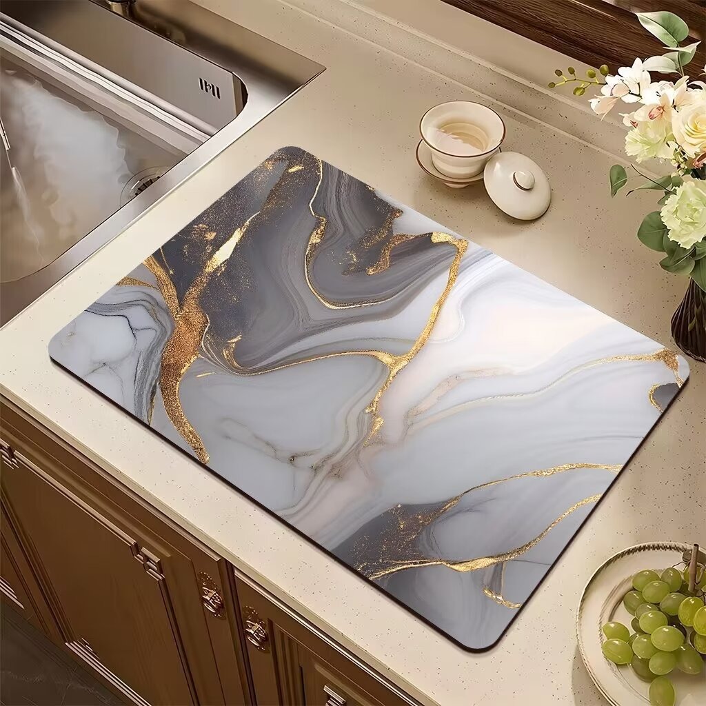 Moderne Marmor-Abtropfmatte, Kieselalgen-Schlammteppich für Küche, Badezimmer, rutschfeste Unterlage, Super saugfähige Abtropfpads für Zuhause, Couchtisch-Dekoration