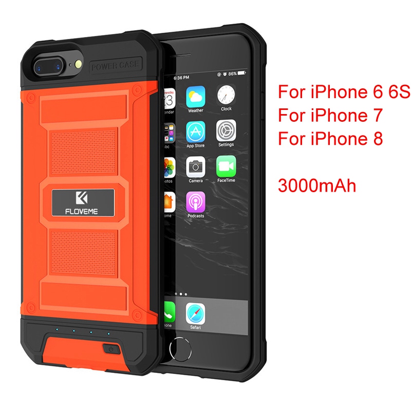 FLOVEME Mobiele Telefoon Batterij Oplader Voor iphone 6 6S Plus 7 8 Plus Power Bank Armor Draagbare Externe batterij Gevallen: Orange i6 i7 i8