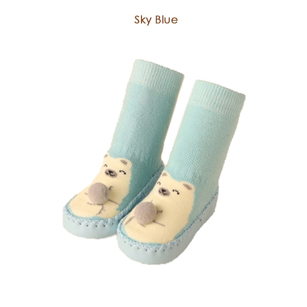 Infantile bébé fille garçon enfant en bas âge anti-dérapant pantoufles chaussettes coton anti-dérapant berceau chaussures hiver chaussettes chaudes: Bleu ciel / M