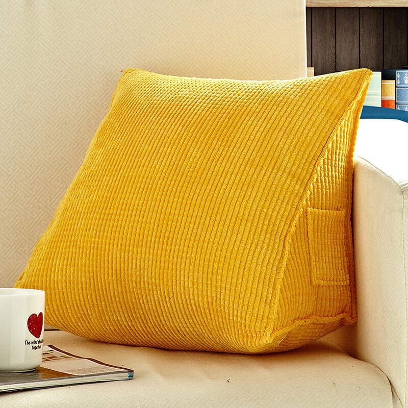 Sängläskudde mjuk trekantig stor ryggkudde för säng soffa bäddsoffa kudde tvättbar ryggstödskudde för säng: Gul / 60 x 50 x 30cm