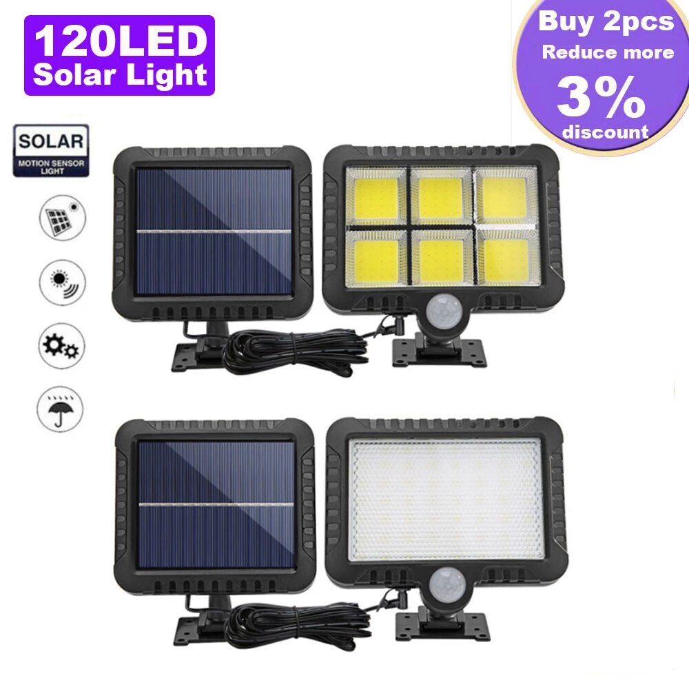 120LED COB Solar Light Outdoor Motion Sensor Wall Light Waterproof Garden Lamp Spotlights Emergency Pathway Street Security Lamp