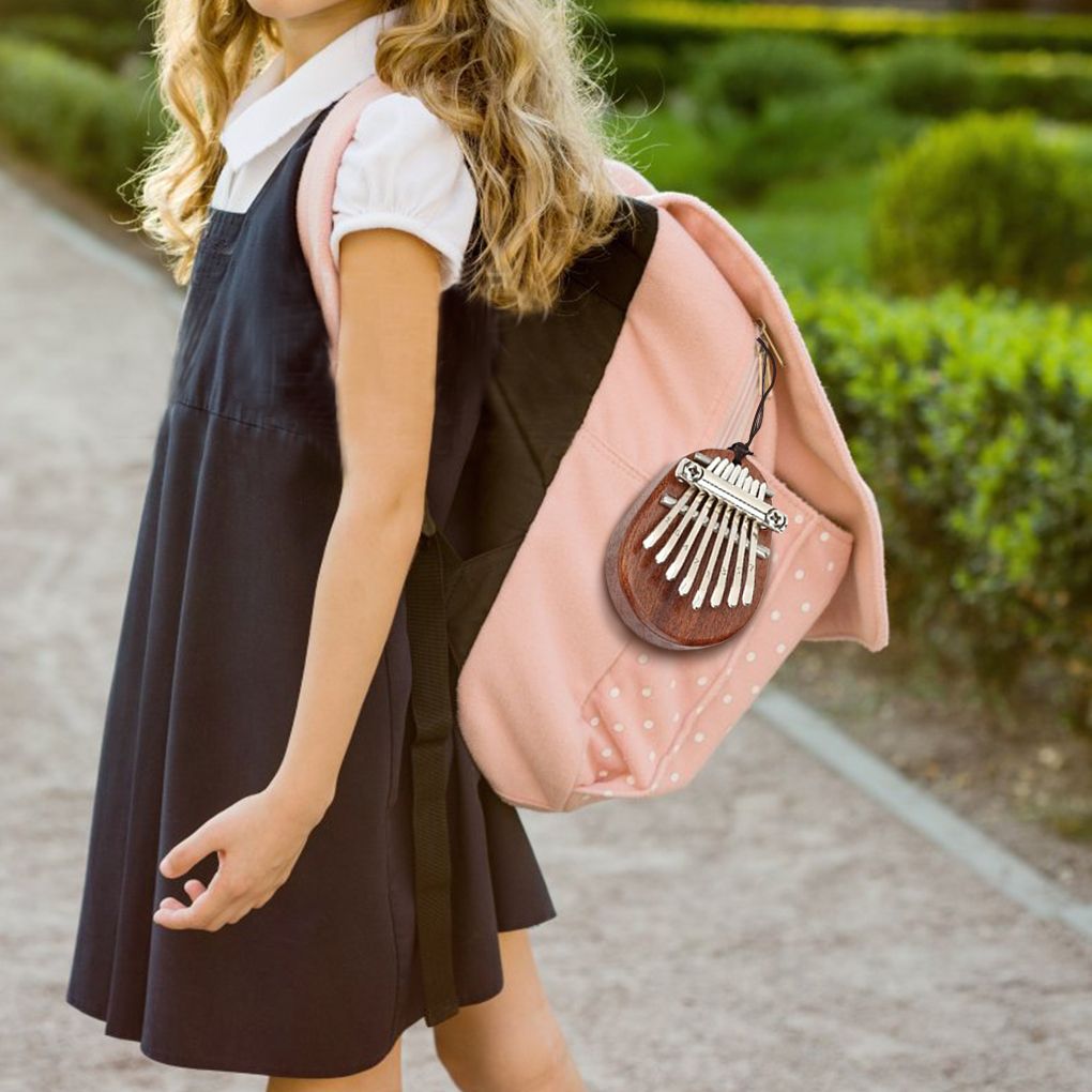 Portable Wooden Kalimba Mini 8 Metal Keys Handheld Piano Necklace Pendant Musical Instrument