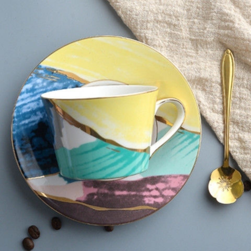 Ins – ensemble européen de tasses à café en céramique, tasse créative, maison avec soucoupe, cuillère, tasses à thé et soucoupes, Latte, pour amis