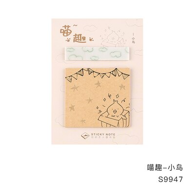 40 Stks/partij Lakmoes Paper Note Pad Stivky Note Retro Kawaii Kleine Kitten Vogel Patroon Sticky Notes Kawaii Briefpapier Memo