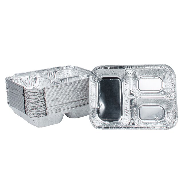 Plateau à dîner jetable en aluminium, avec couvercles, 3 compartiments, pour déjeuner, restes ou plateau à emporter, 780ML, 10 &amp; 30 pièces: without lid-A / 30pcs