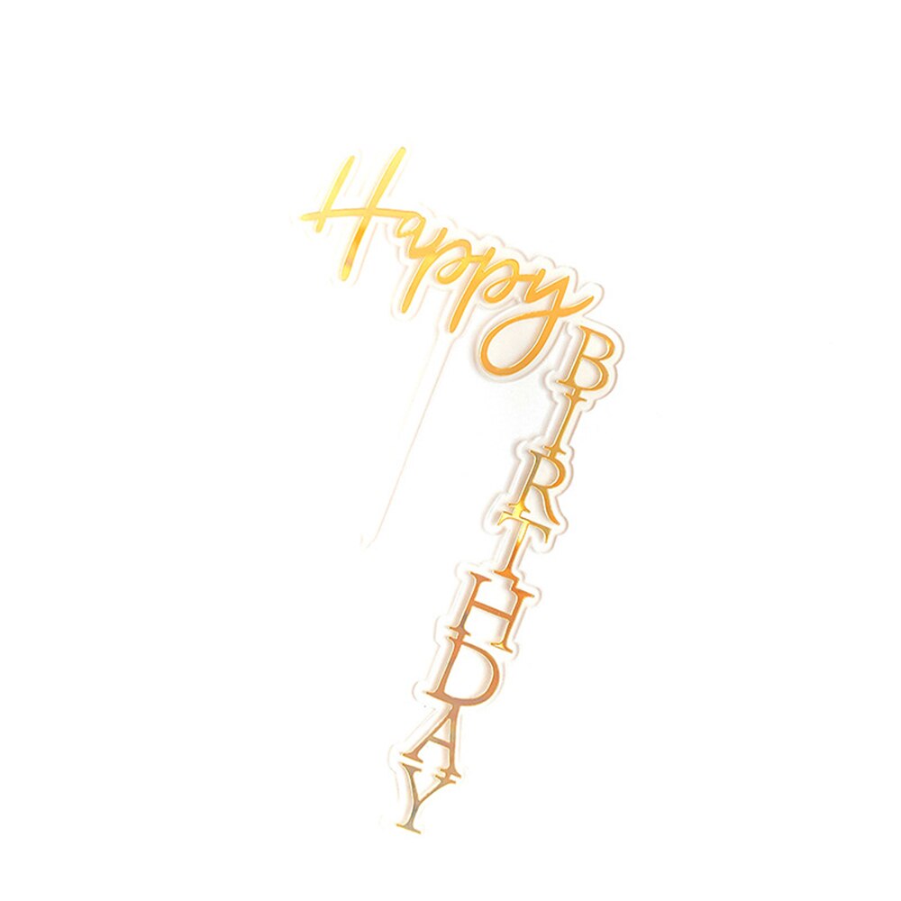 1pcs Happy Birthday Cake Topper Rose Gold Acrylic Vertical Gold Cake Topper For Birthday Party Cake Decorations: C