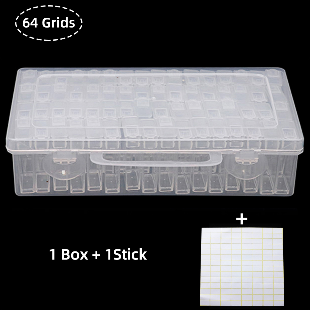 Diamond Embroidery Storage Box Muti-Grids Painting Accessory Beads Clear Case Carry Organizer Transparent Container Holder: 64 grids