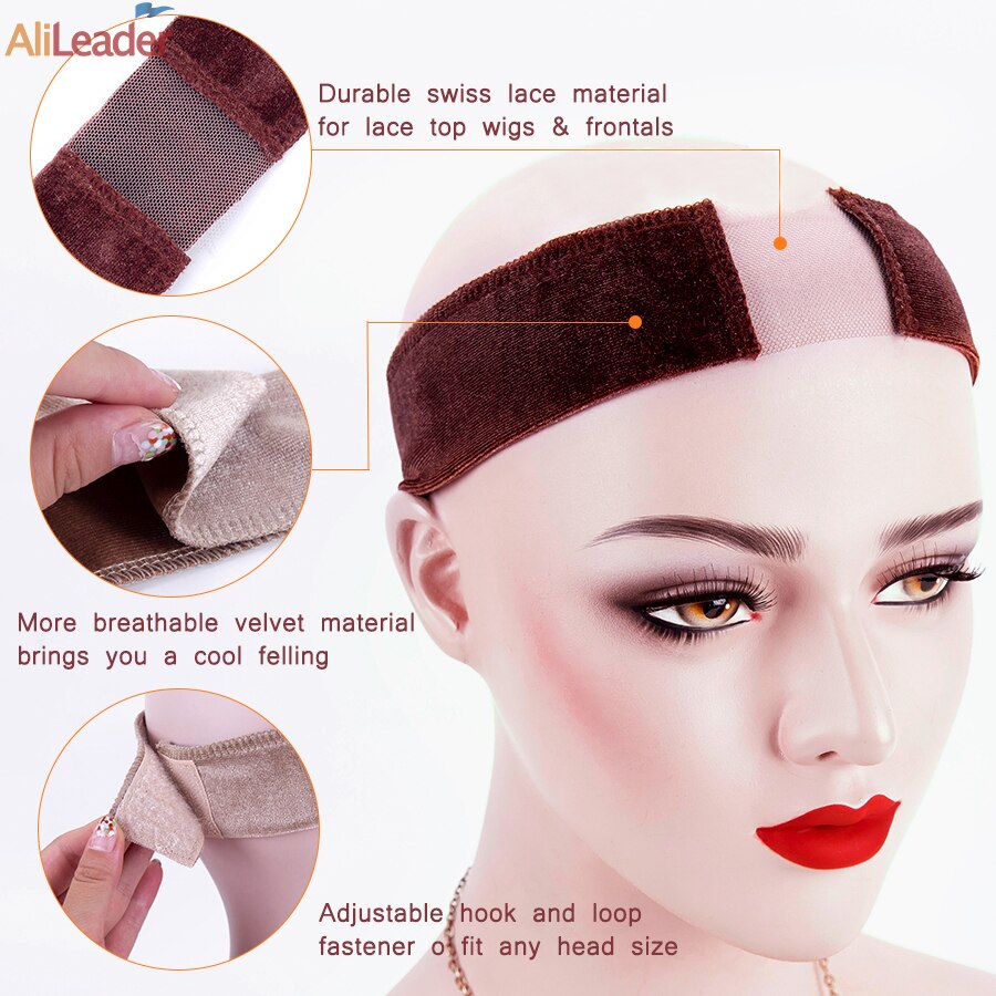 Leeons Headband Wig Grip Double Side Velvet Wig Grips Handband With Lace Adjustable Elastic Band For Wig Non-Ship Wig Holder