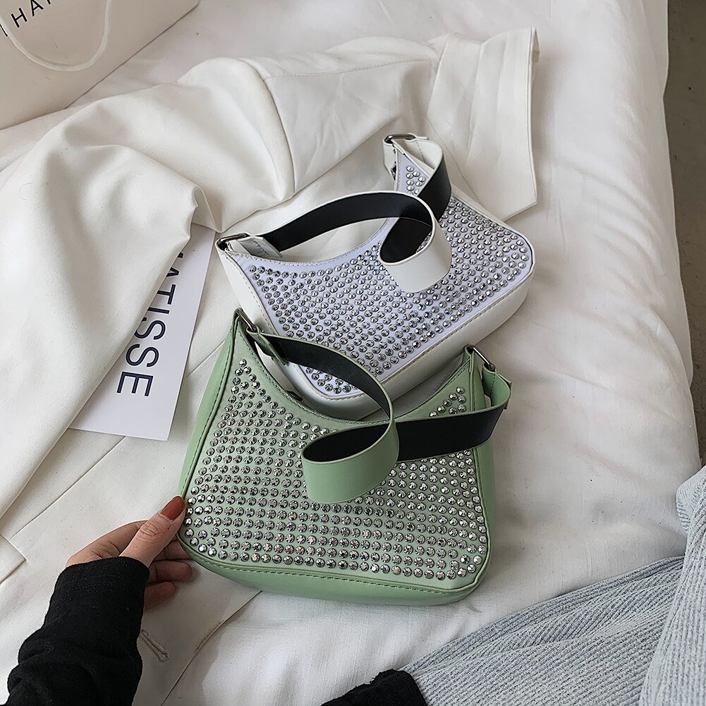 Damen-schultertasche aus pu-leder mit nieten, lässige kleine Landstreicher-handtasche, Mini-geldbörse