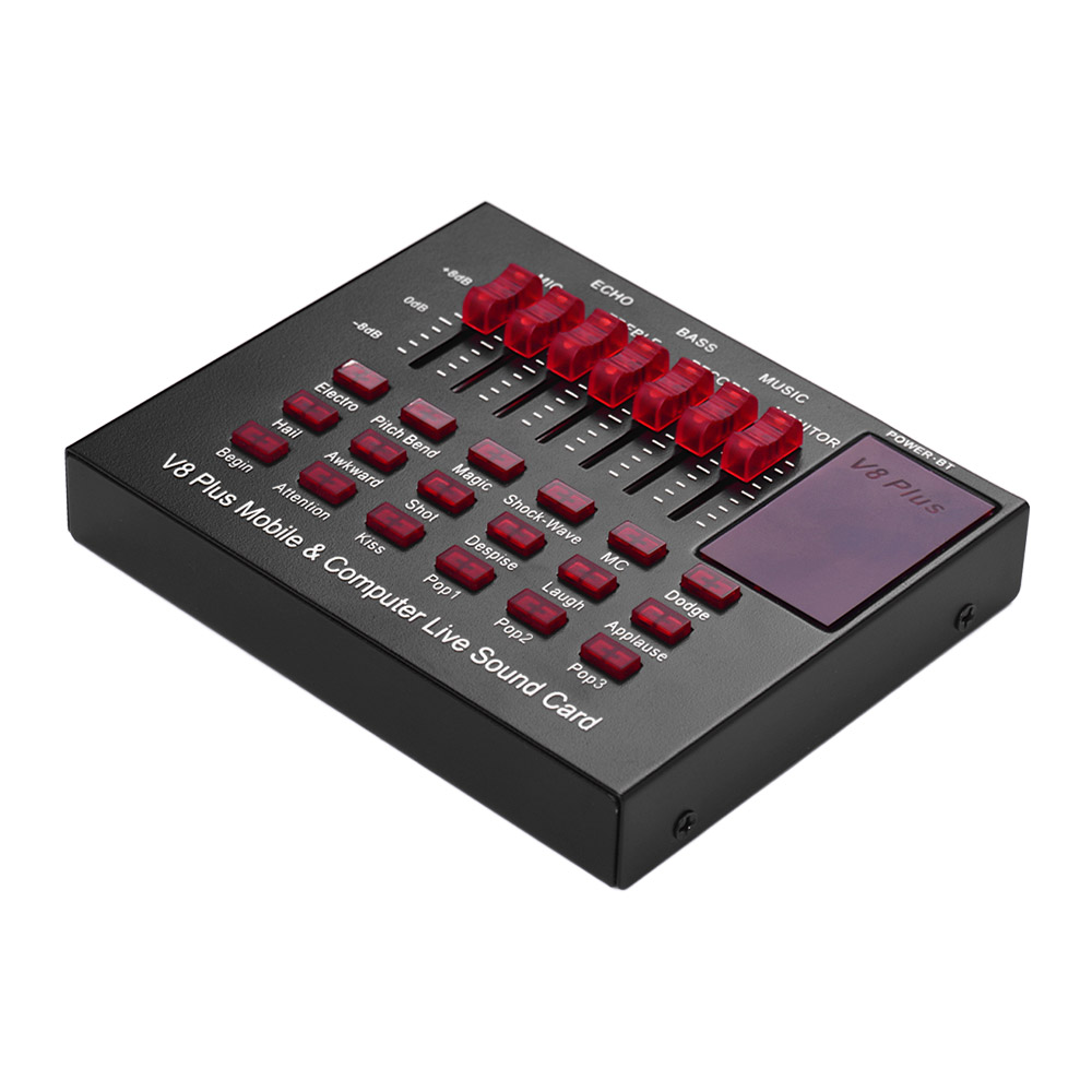 Multifunctional Mobile & Computer Sound Card USB Audio Interface with Multiple Sound Effects BT Connection for Music Recording