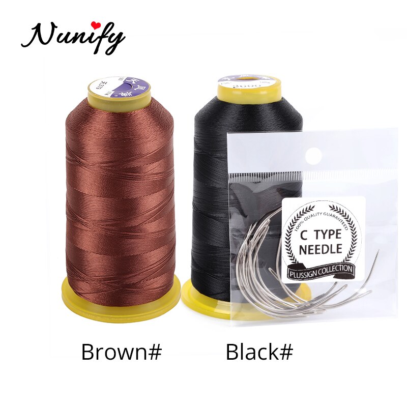 Nunify 1 Roll Black Hair Weaving Thread High Intensity Polyamide Thread 12Pcs 9Cm Weaving Needles /C Type Needles/Curved Needle