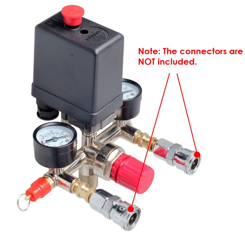 230V Dubbele Outlet Buis Legering Luchtcompressor Schakelaar Drukregelaar Valve Fitting Onderdelen Luchtcompressor Buis Met Gauge