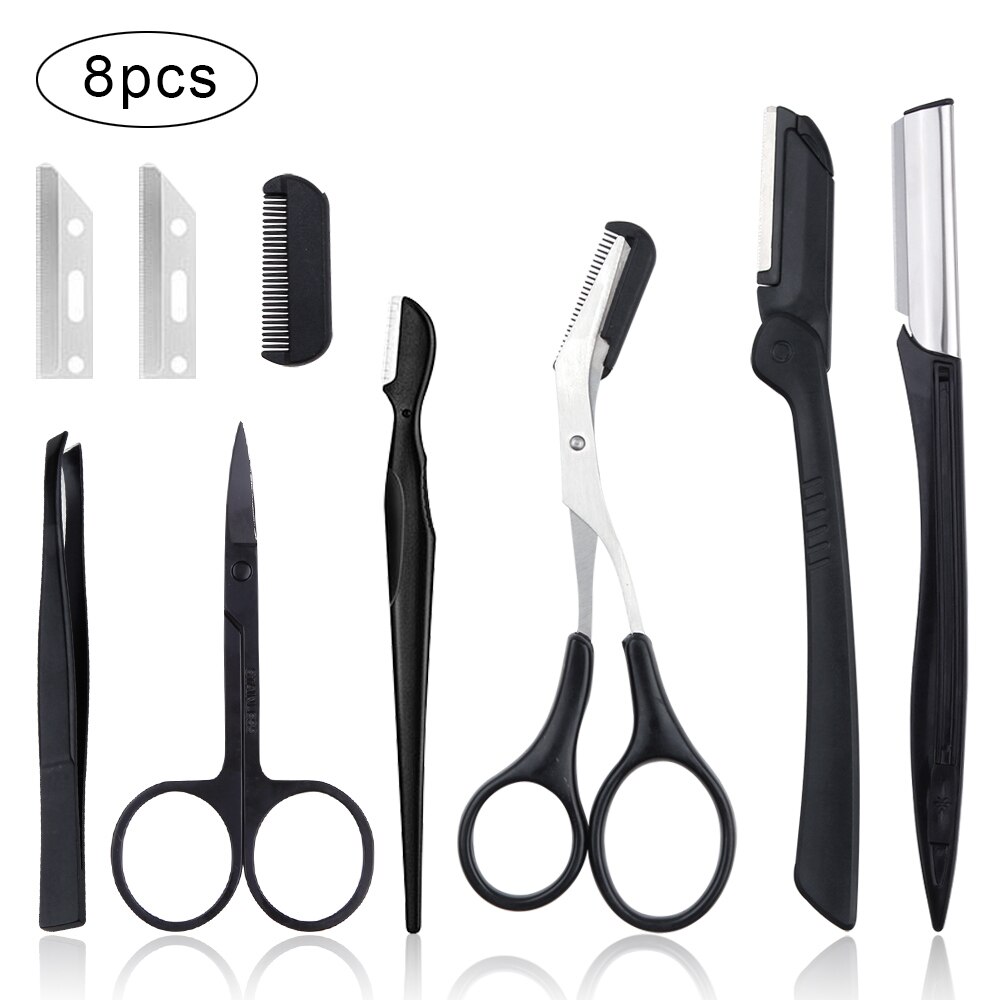 4/6/8/11 Stuks Wenkbrauw Snijders Eye Brow Trimmer Schaar Kam Gezicht Scheerapparaat Ontharing scheermes Pincet Wimper Borstel Vrouwen Make-Up: Koper