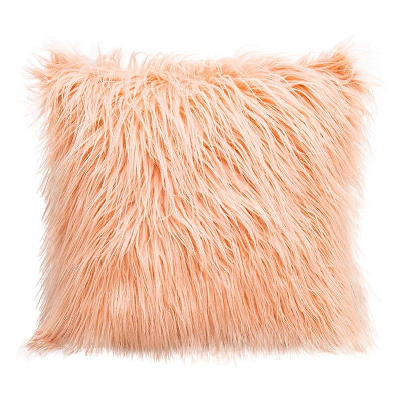 1PC Nordic Posh Style Home Decor Super Soft Plush Mongolian Faux Fur Throw Pillow Cover Cushion Case Pillowcase Square D: 8