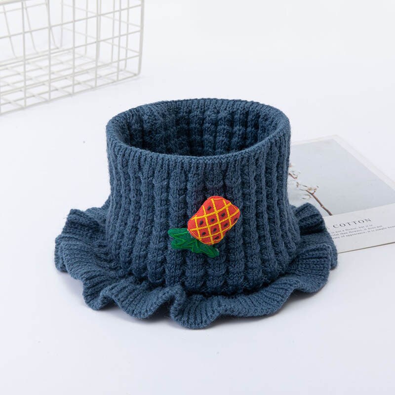 Autumn Winter Children's Woolen Scarf Pure Color Knitted Thick Collar Cute Fruit Boys Girls Baby Wild Warm Scarf C63: blue