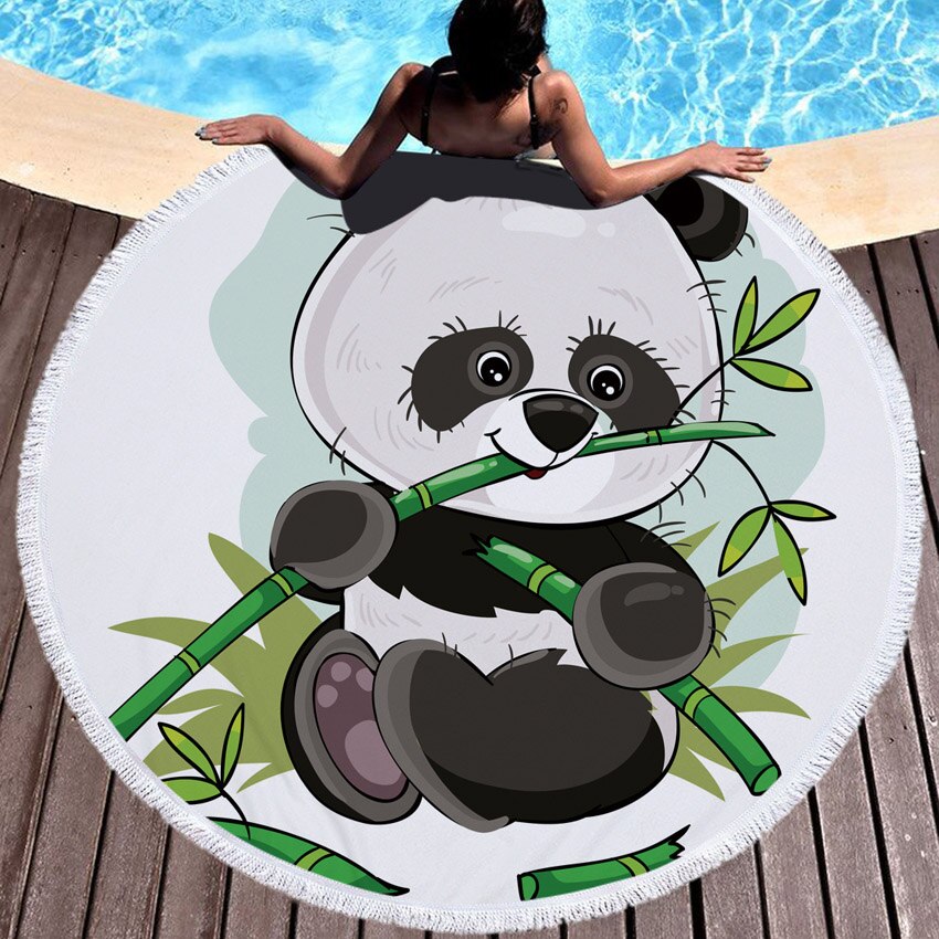 Summer Circle Thick Microfiber Round Beach Towel Shower Bath Towels Cartoon Panda Print Bohemian Cute serviette de plage ronde