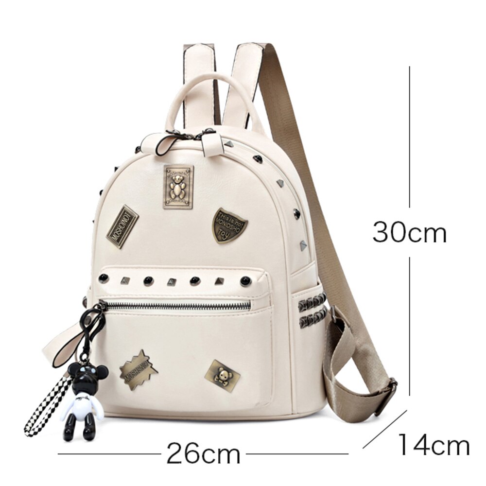 Rosetic Punk PU Leather Backpacks Women School Bags Rivet Gothic Black Pink White Teenager Casual Backpacks Travel: White