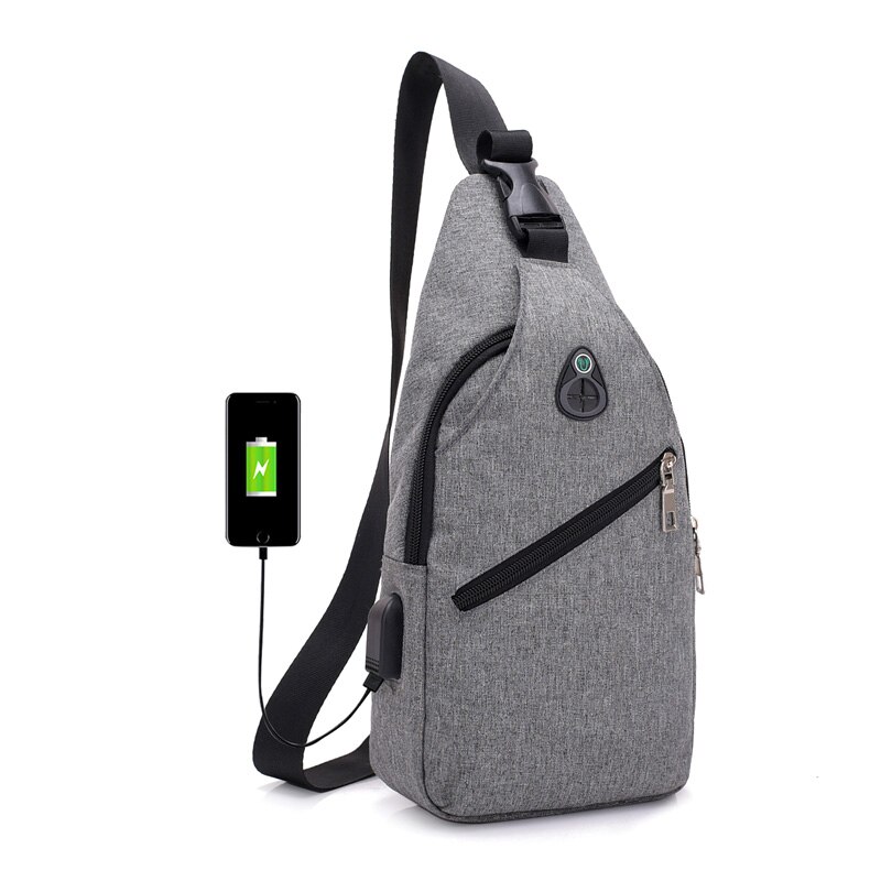 Mannen Tas Usb Interface Crossbody Tas Mannelijke Vrouwelijke Schoudertas Messenger Borst Tas Vrouwen Canvas Tas Handtas Reistas: Grijs
