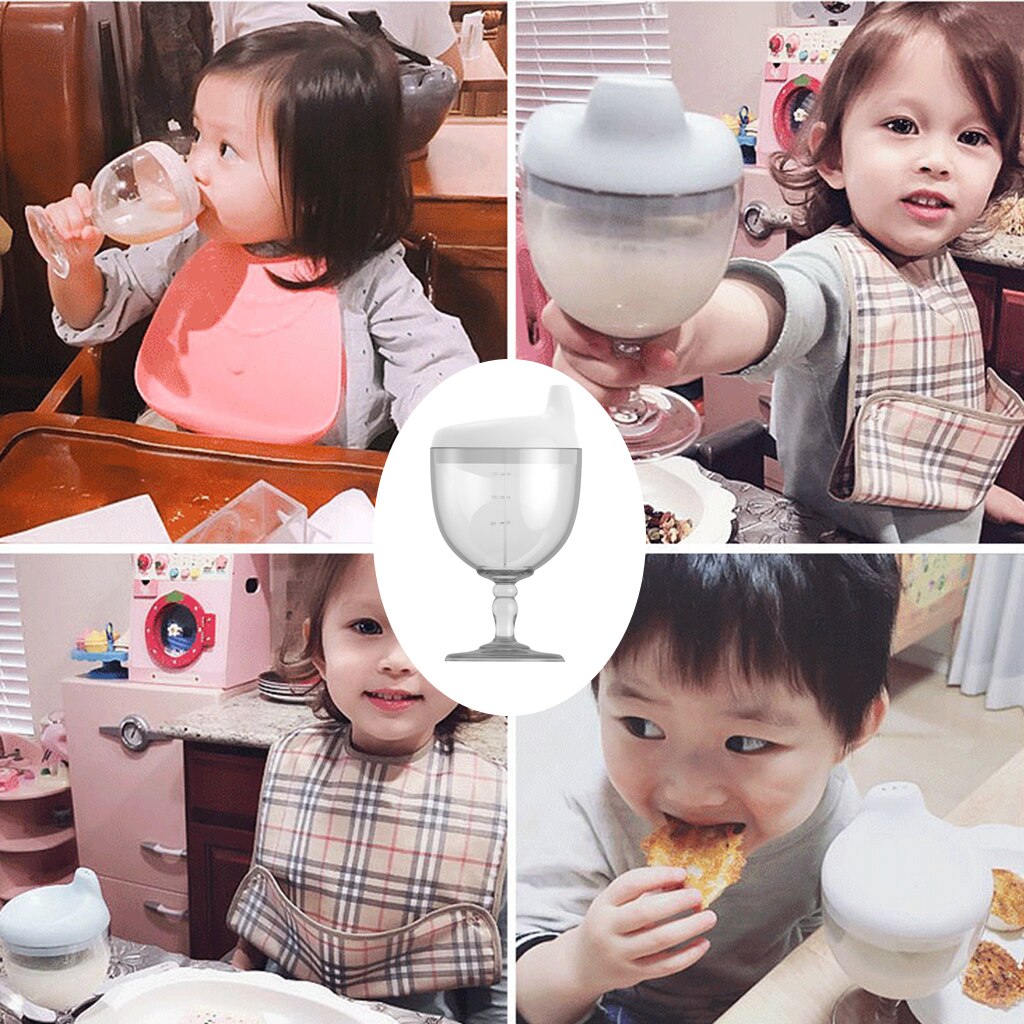 Taza de leche para el desayuno para niños, vaso para la alimentación de agua con forma de copa y botella de lactancia a prueba de fugas de 150ml