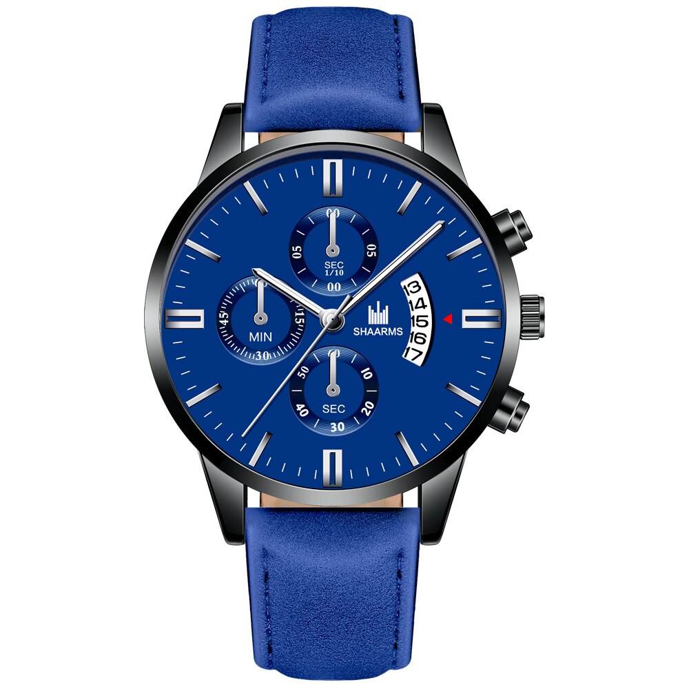 SHAARMS-Reloj analógico de cuarzo para hombre, accesorio de pulsera resistente al agua con calendario, complemento Masculino de de lujo con moderno y estilo informal, perfecto para negocios: Blue