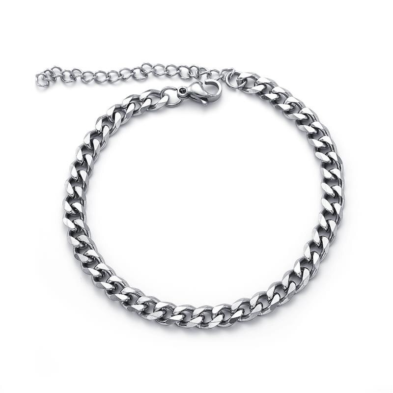 Mode Cubaanse Ketting Armband Voor Mannen Vrouwen 316L Rvs Mannelijke Sieraden Armbanden Met Extender Verstelbare Bangle: Silver 5mm