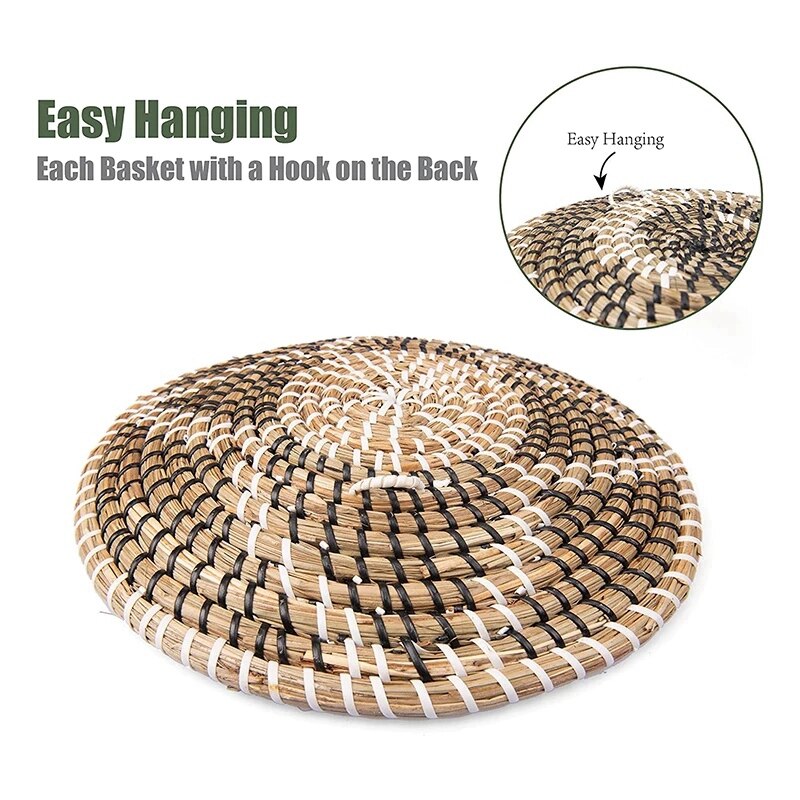 Round Wall Decor Set of 3 Straw Woven Wall Decor Hanging Baskets Perfect for Wall Basket Stylishly Woven Wall Decor