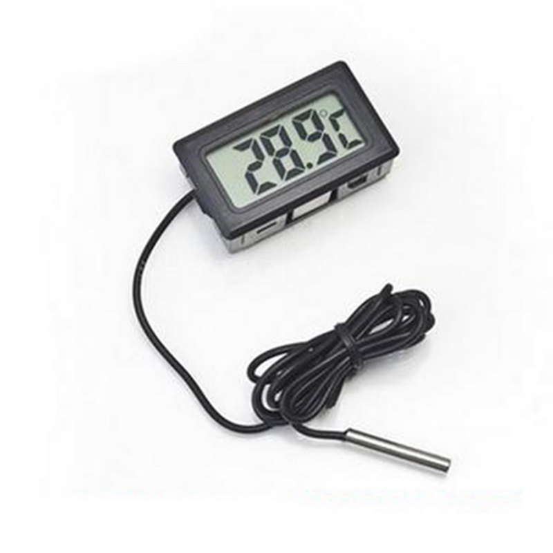 Digitalt termometer hygrometer indendørs udendørstemperatur fugtighedsmåler display sensor sonde vejrstation med lcd display: Sort 1m