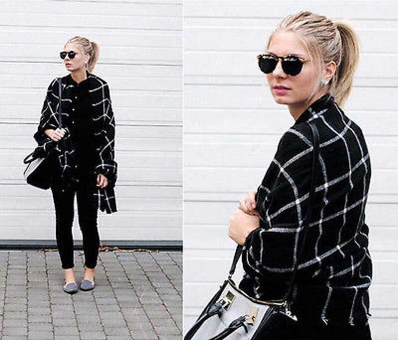 dame kvinner teppe svart hvit rutete koselig rutet tartan skjerf wraps sjal